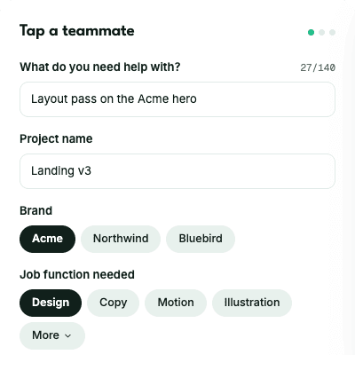 The tap-a-teammate request form.